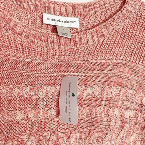 Christopher & Banks Sideway Cable Pink Boatneck Pullover Sweater S - Picture 6 of 10